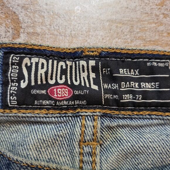 Structure Jeans Men's 33x28 Straight Leg Relaxed Loose Blue Denim Distressed - Picture 3 of 12